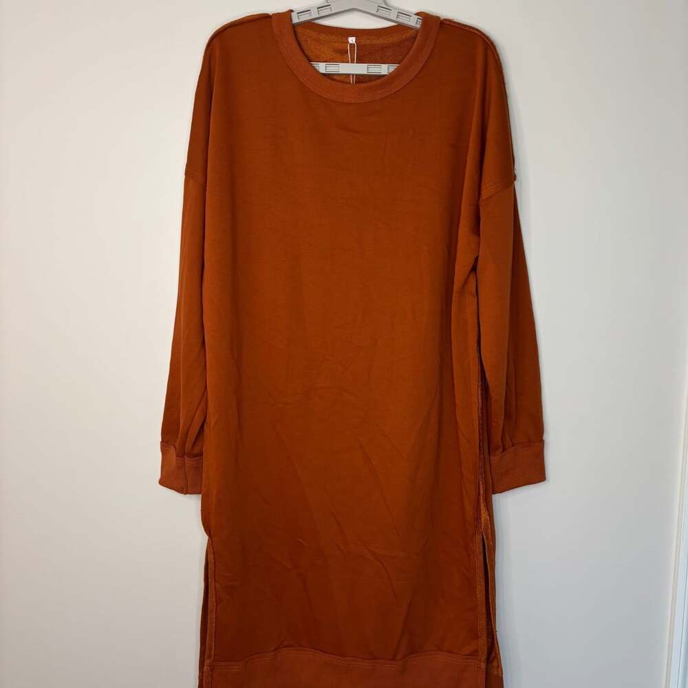 Unbranded NEW raw edge maxi dress womens L orange stretch long sleeve